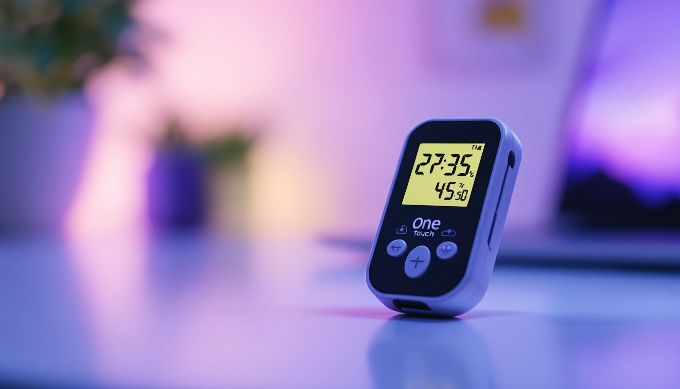 A photograph of capture a photograph of the one touch ultra plus flex meter prominently displayed on a clean surface