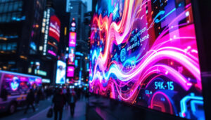 A photograph of a vibrant led display board in action