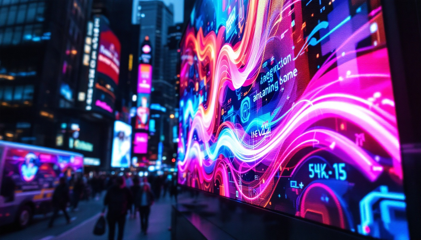 A photograph of a vibrant led display board in action