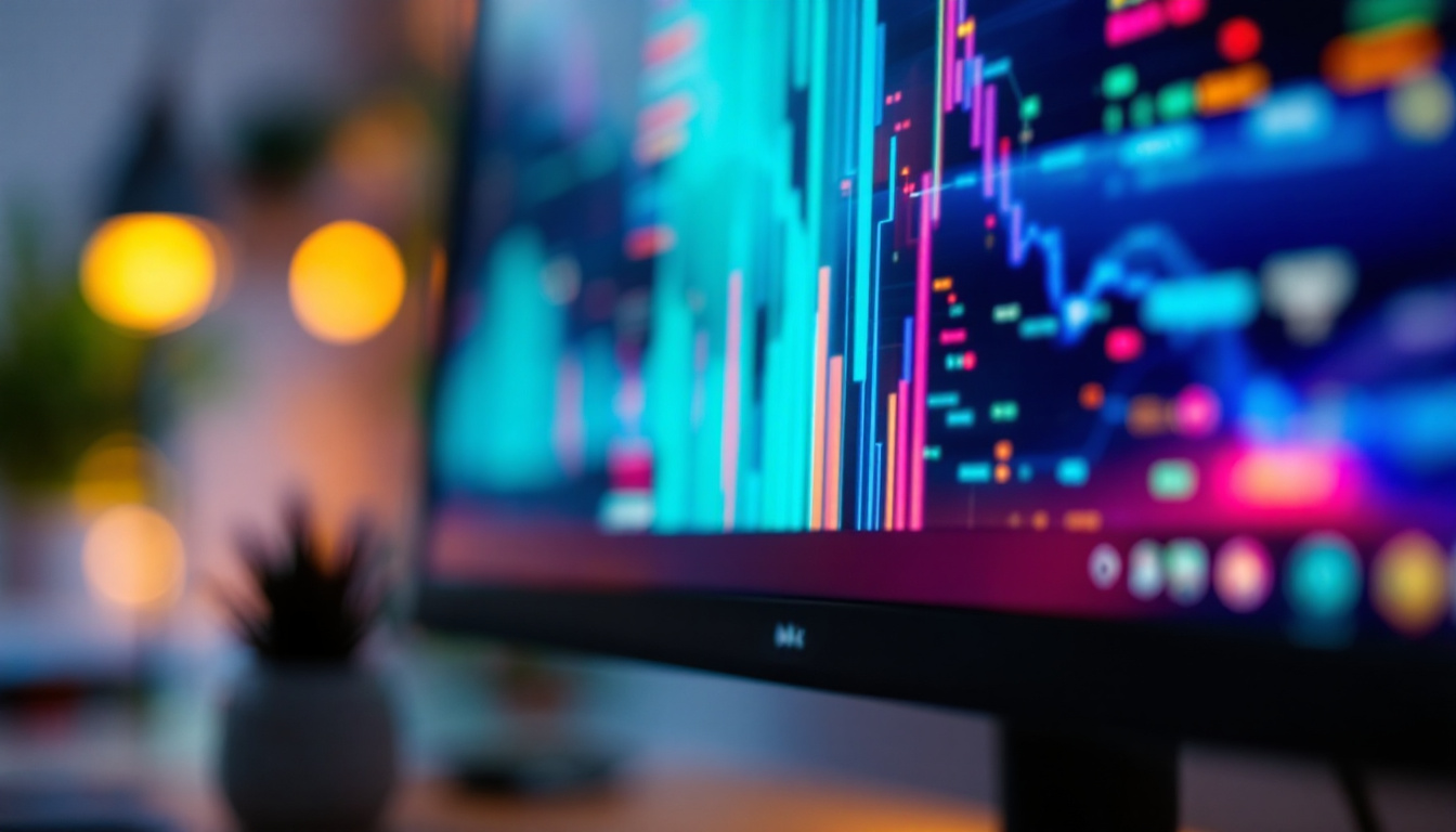 A photograph of a close-up shot of a modern monitor's led display showcasing vibrant colors and clear text