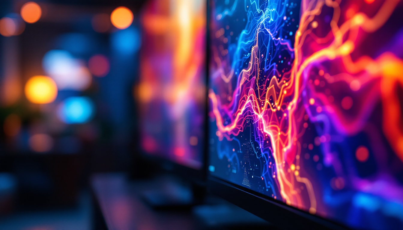 A photograph of a close-up shot of an lcd screen displaying vibrant colors and sharp images