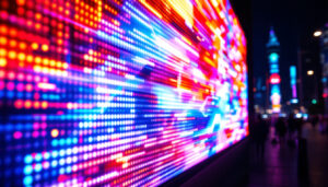 A photograph of a vibrant led display in action