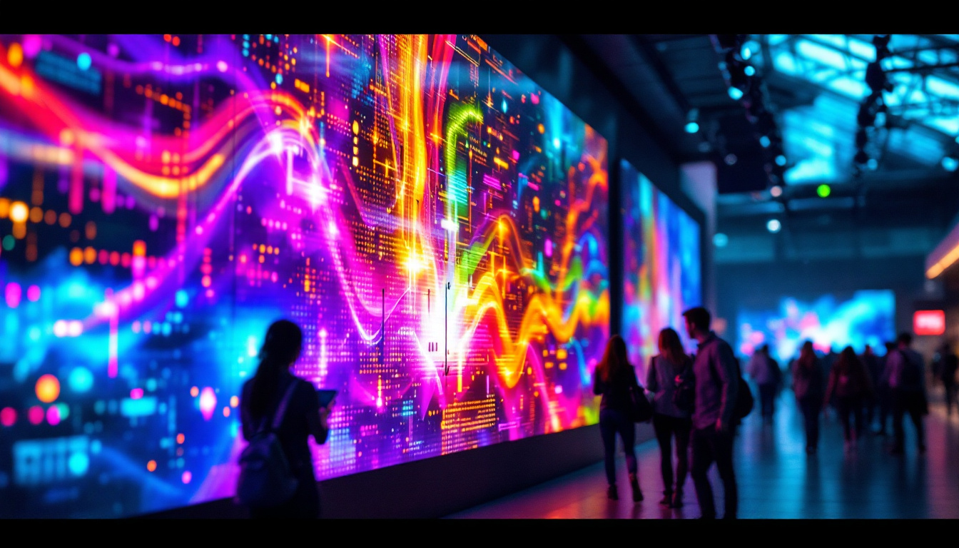 A photograph of a vibrant led display in a dynamic setting