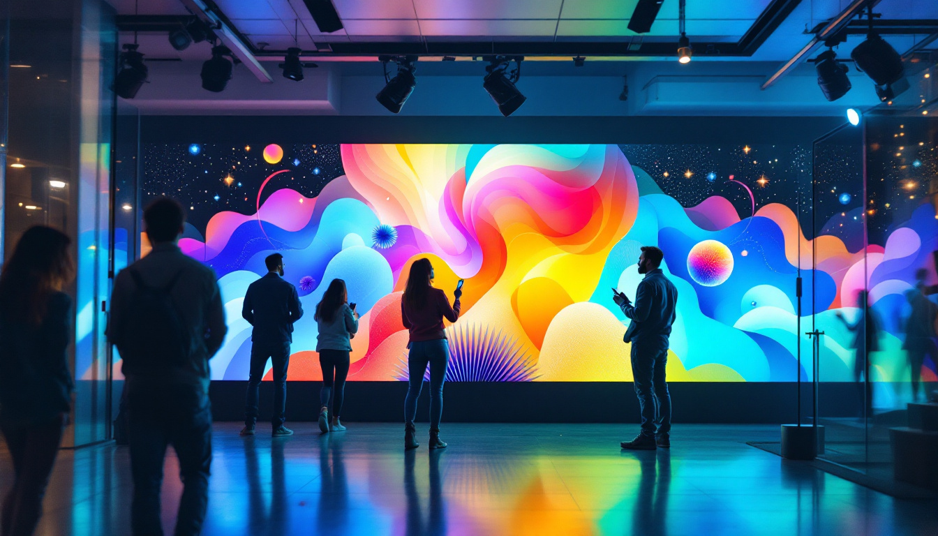 A photograph of a vibrant indoor setting showcasing a large led display in use