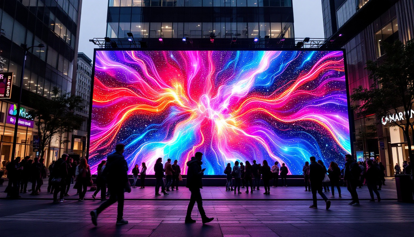 A photograph of a vibrant led display in an urban setting