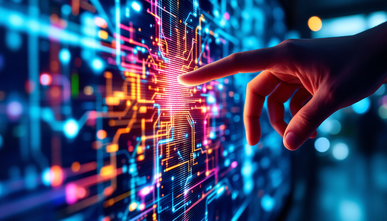 A photograph of a close-up shot of a vibrant led display showcasing dynamic colors and patterns