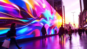 A photograph of capture a photograph of a vibrant led display in an urban setting