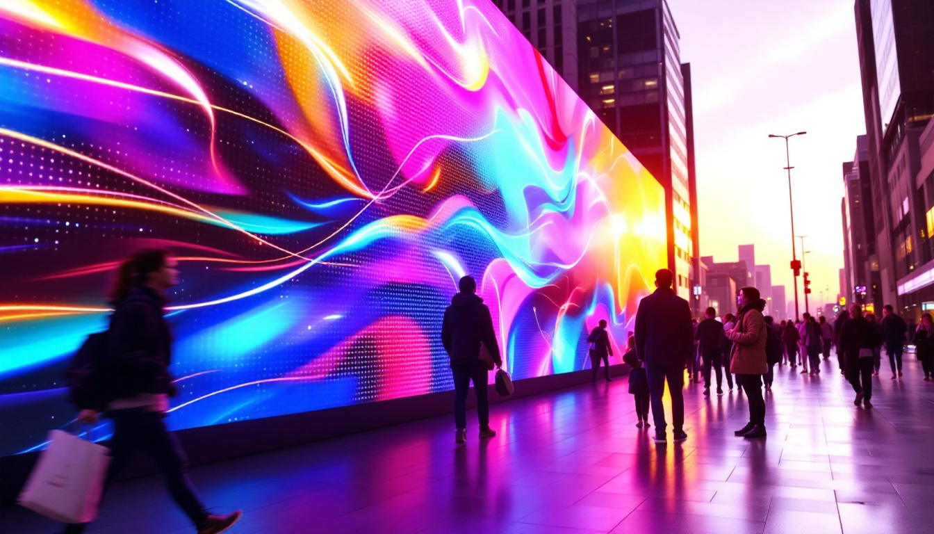 A photograph of capture a photograph of a vibrant led display in an urban setting