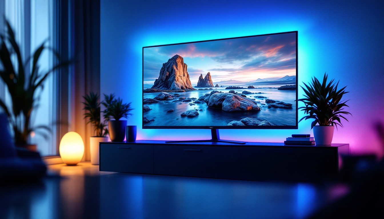 A photograph of a sleek micro edge led display showcasing vibrant colors and sharp images