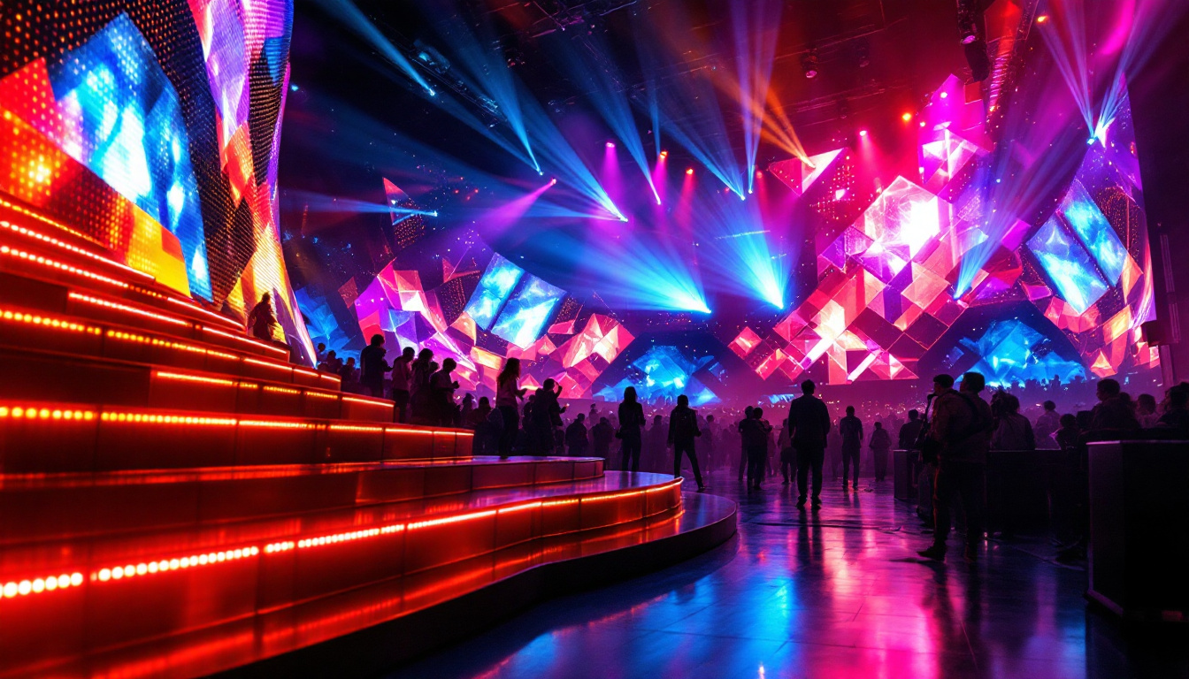 A photograph of a vibrant concave led display in action