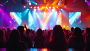 A photograph of a vibrant led display in action during a live event