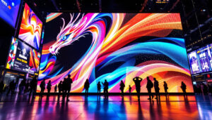 A photograph of a vibrant led display in an urban setting