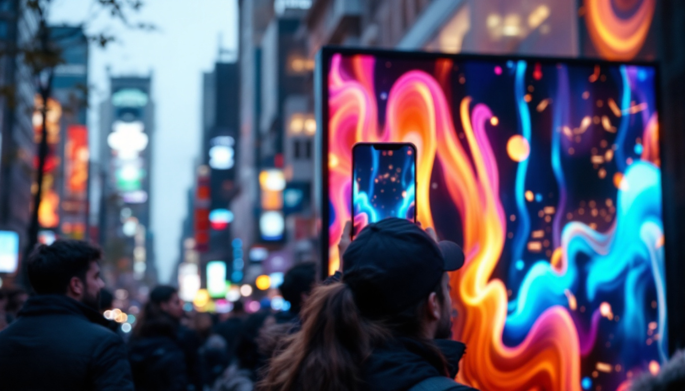 A photograph of capture a photograph of a vibrant outdoor led display board in action