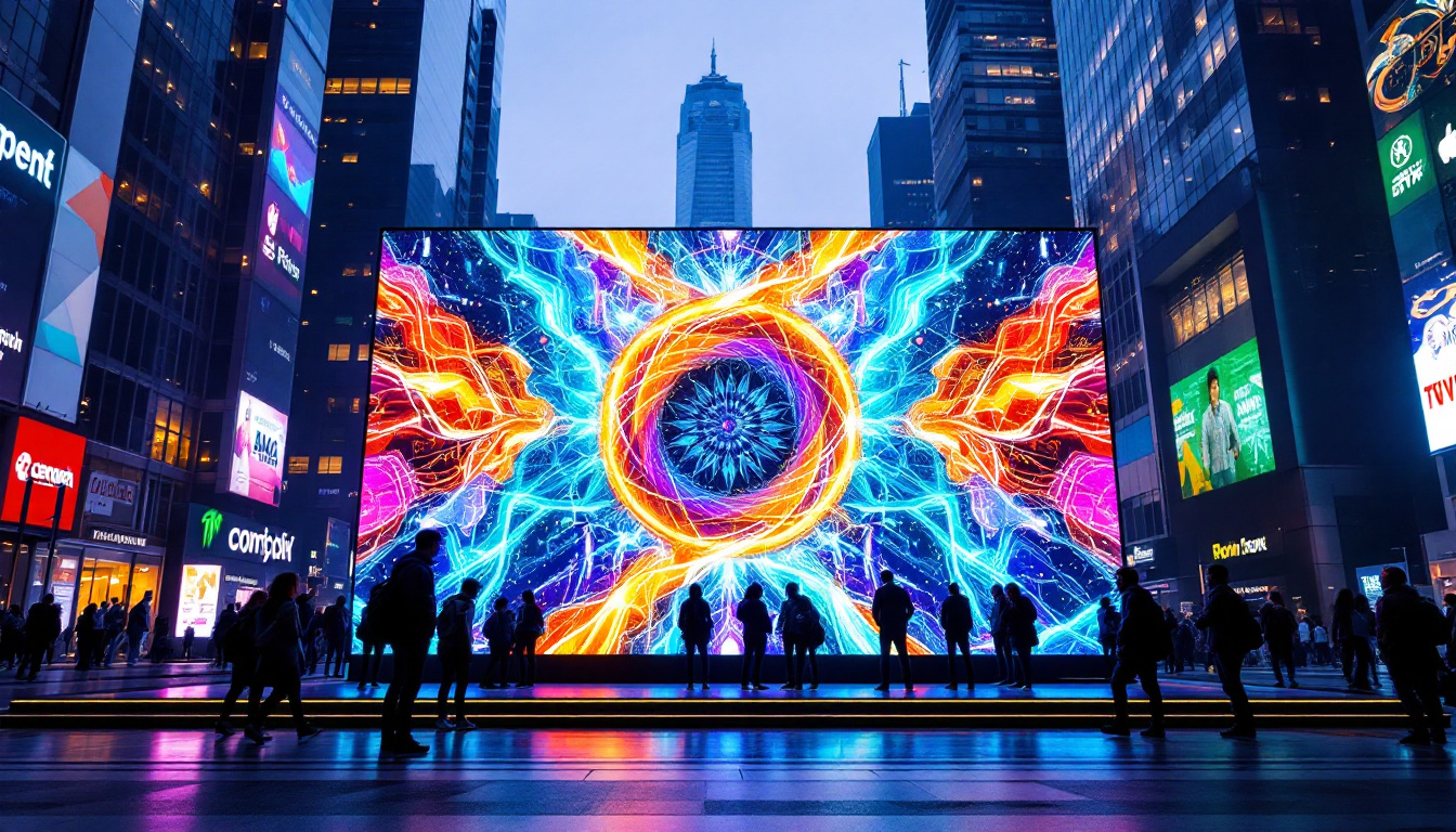 A photograph of capture a photograph of a vibrant north wall led display in a dynamic urban setting