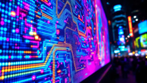A photograph of a vibrant led display in action