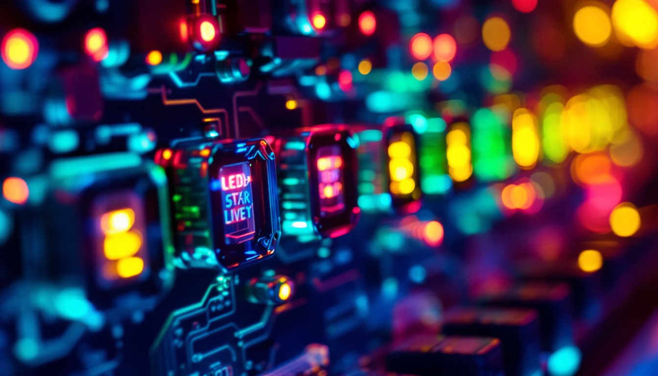 A photograph of a close-up shot of a display switch box with illuminated led indicators