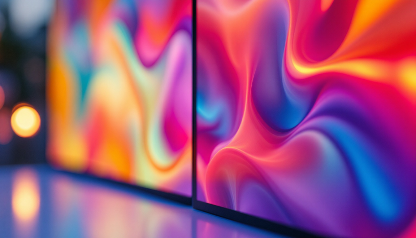 A photograph of a close-up of an lcd display and an led display side by side