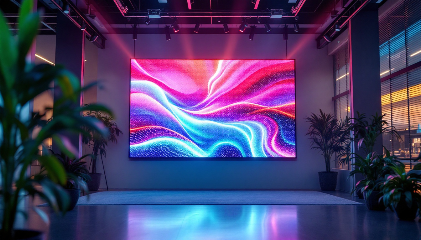 A photograph of a vibrant led display in a dynamic setting