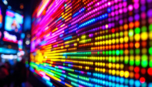 A photograph of a vibrant led display in action
