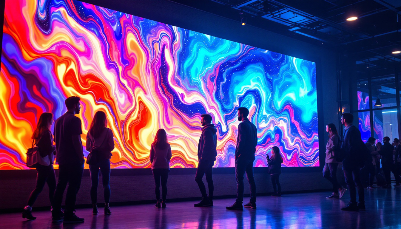 A photograph of a vibrant led wallscreen in an engaging environment