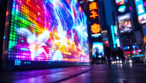 A photograph of a vibrant led display in action
