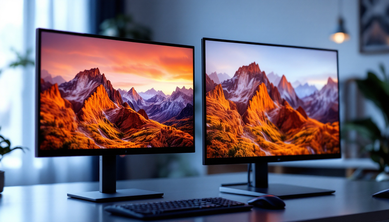 A photograph of a side-by-side comparison of an lcd monitor and an led monitor