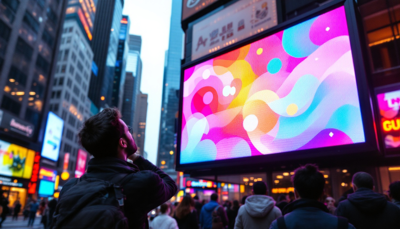 A photograph of capture a photograph of a vibrant led digital sign board in action