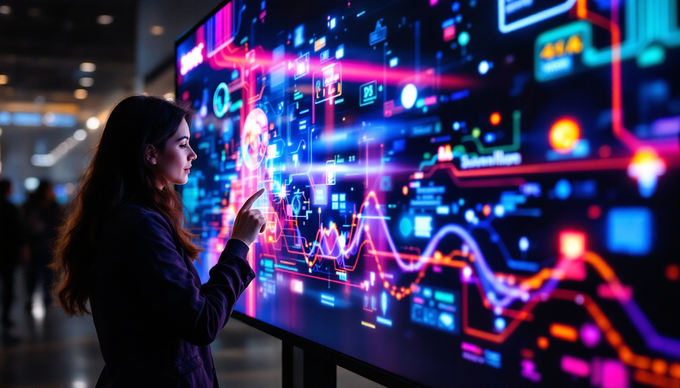 A photograph of a vibrant interactive lcd display in use