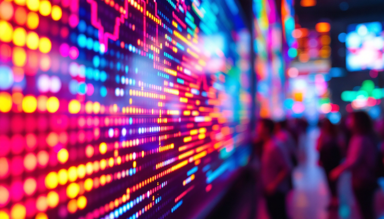 A photograph of a close-up shot of a vibrant led display in action