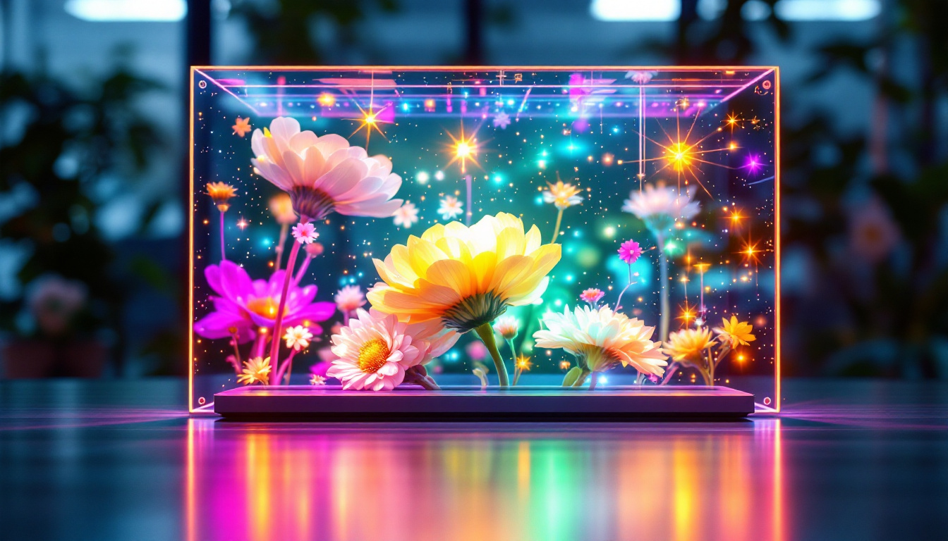 A photograph of a transparent micro led screen in an indoor setting