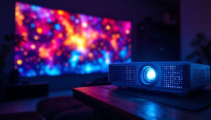 A photograph of a vibrant led projector in action