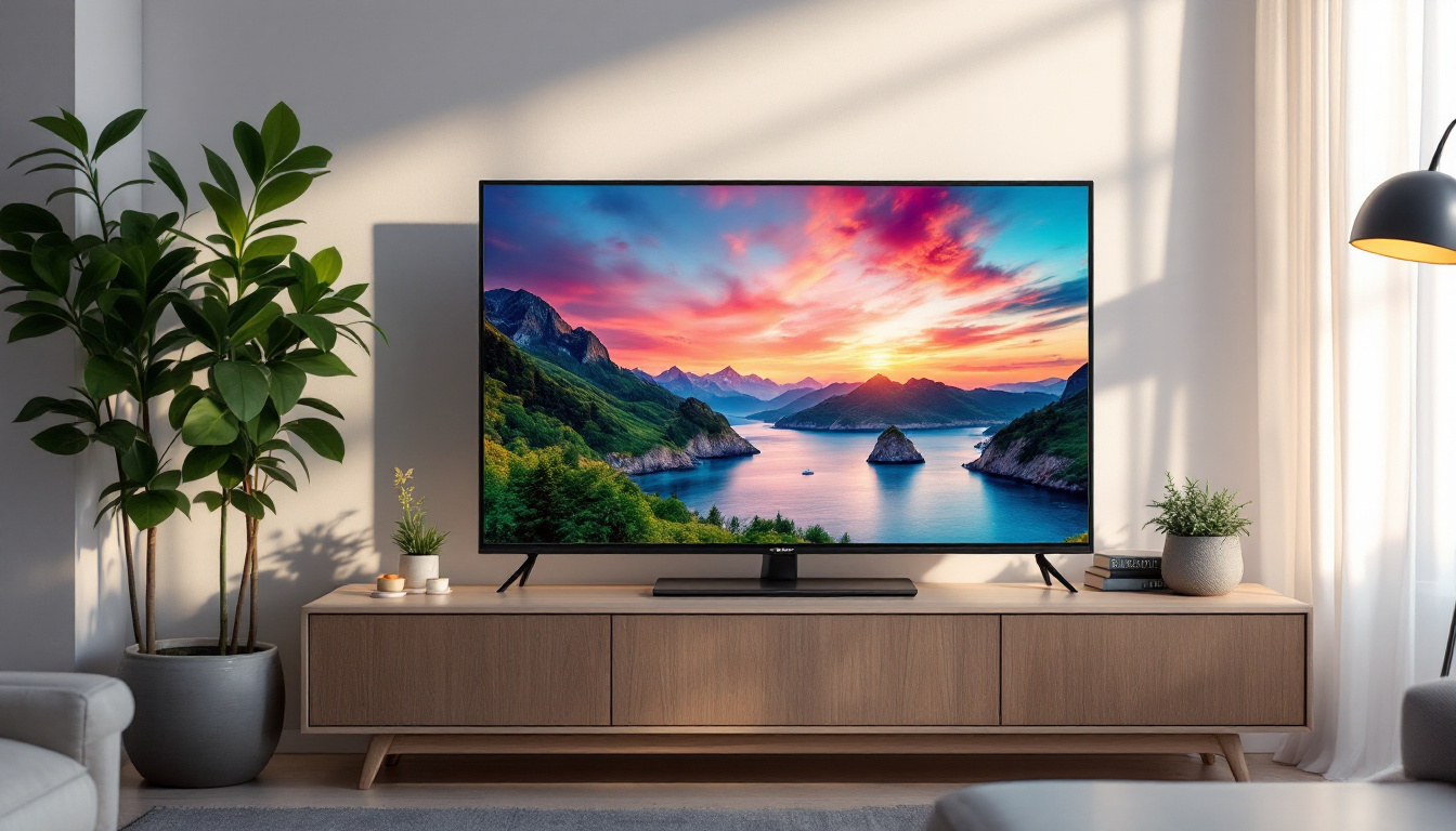 A photograph of a sleek 22-inch flat panel led tv displaying vibrant colors and sharp images