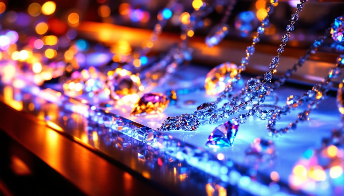 A photograph of capture a photograph of a beautifully arranged display of diamonds and fine jewelry at tapper's