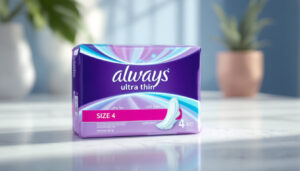 A photograph of a close-up shot of the always ultra thin size 4 packaging with the led display prominently featured