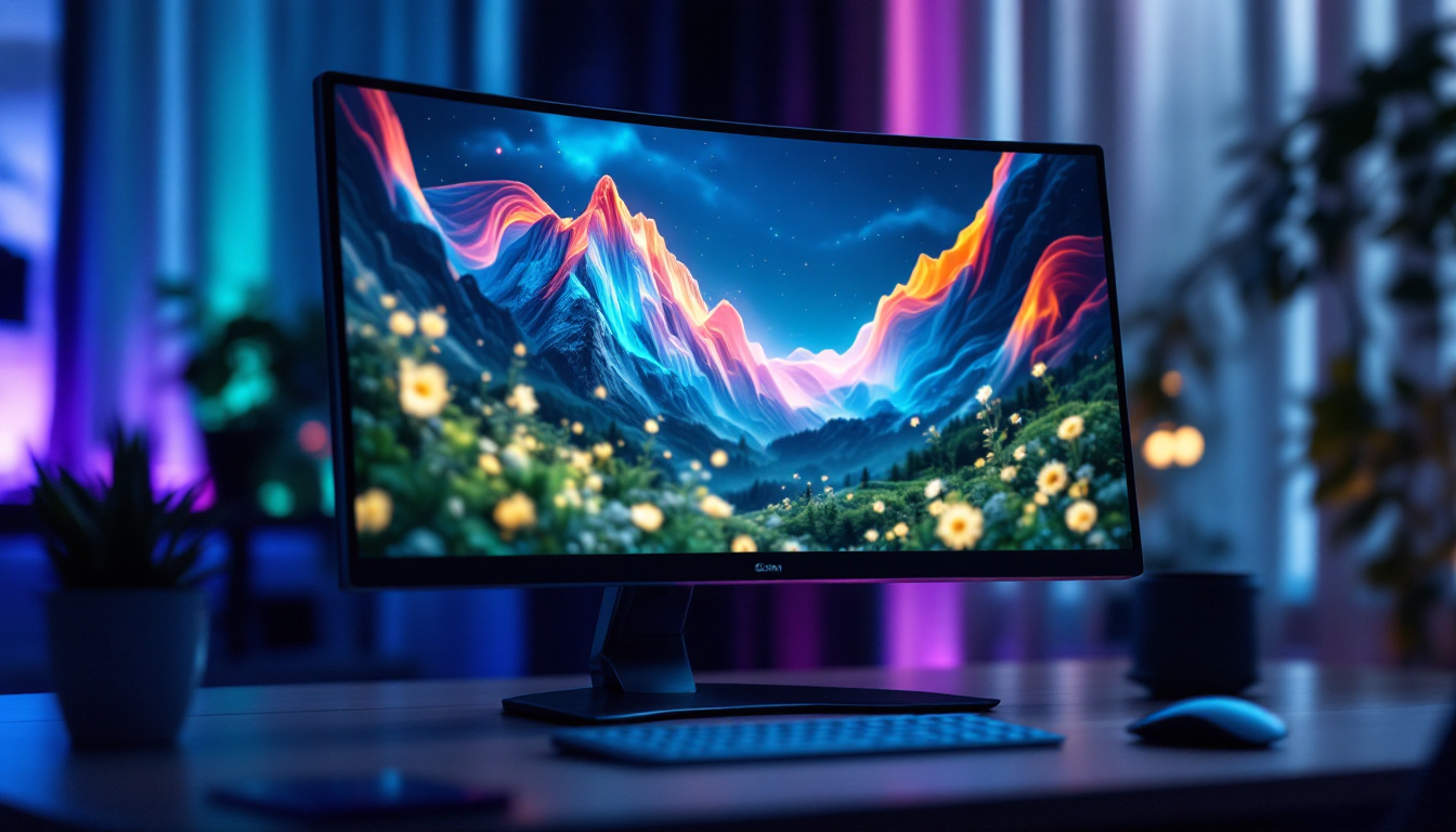 A photograph of capture a photograph of a sleek 32-inch led display monitor showcasing vibrant