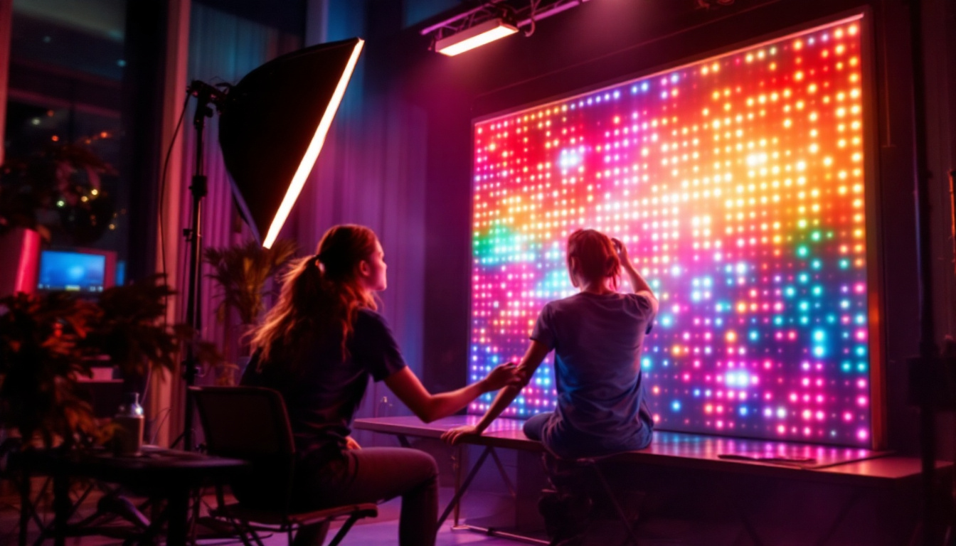 A photograph of a well-lit backdrop stand kit in action