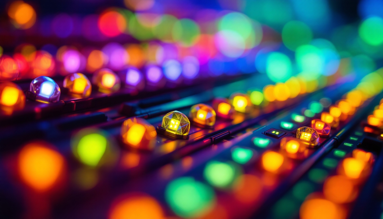 A photograph of a close-up shot of a vibrant led light display
