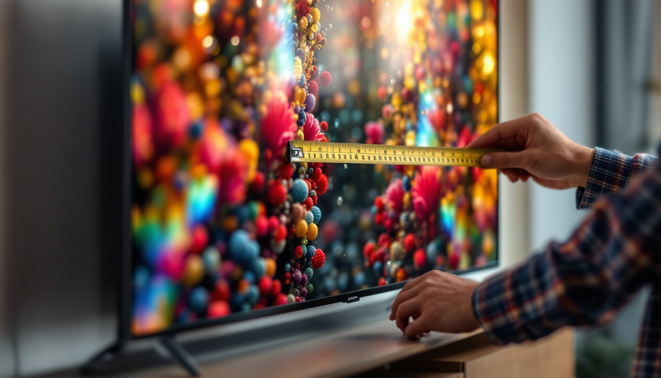 A photograph of capture a photograph of a person measuring the diagonal length of a tv screen with a measuring tape