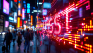 A photograph of a vibrant led display board in use