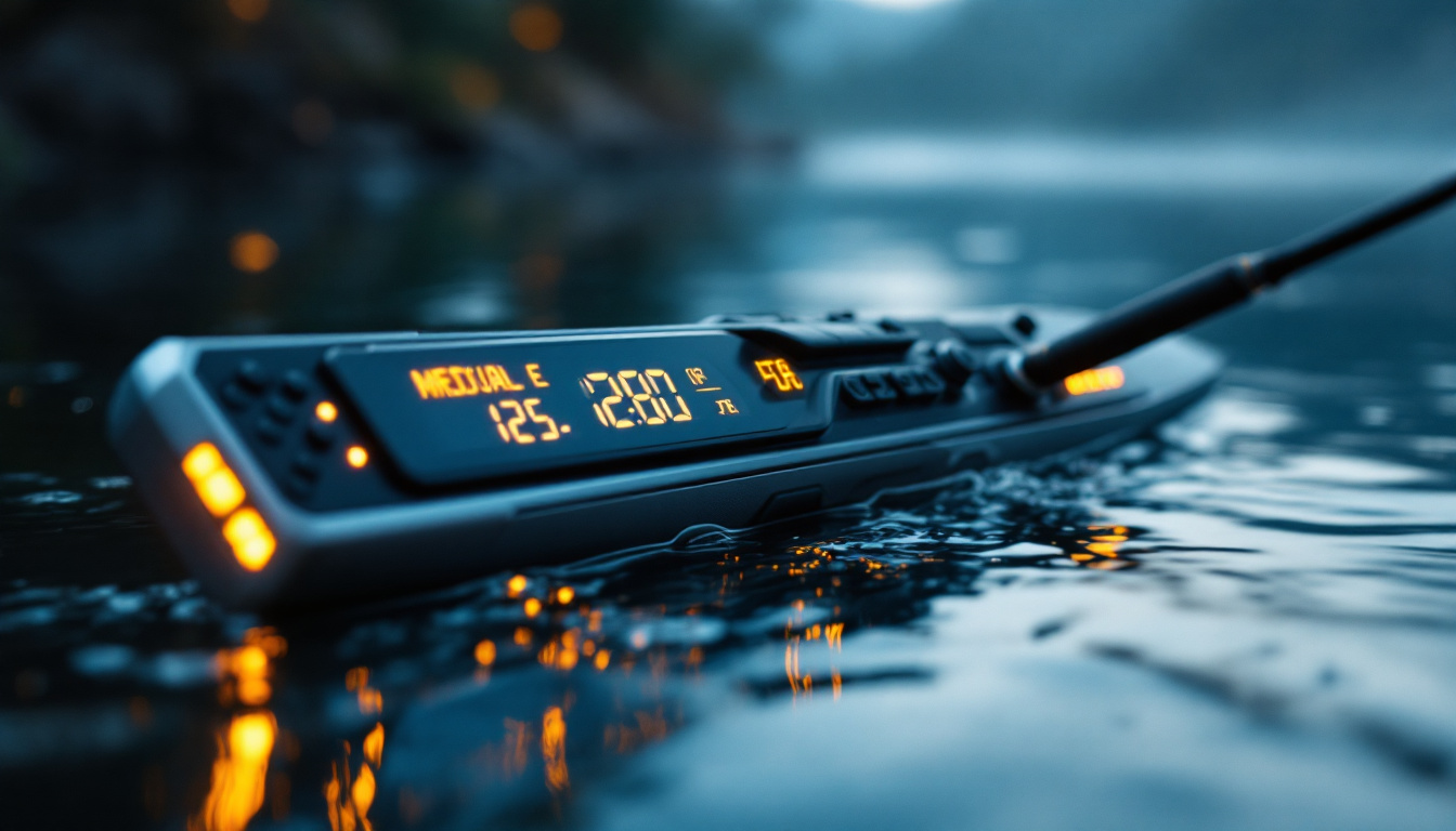 A photograph of a close-up shot of a well-crafted planer board equipped with an led display