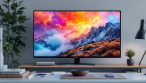 A photograph of a sleek 32-inch lcd led display showcasing vibrant colors and sharp images