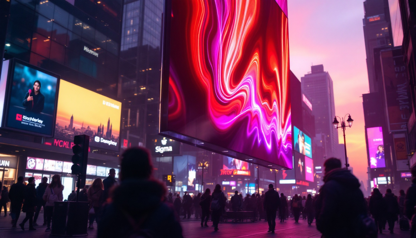 A photograph of a vibrant led display in a dynamic urban setting