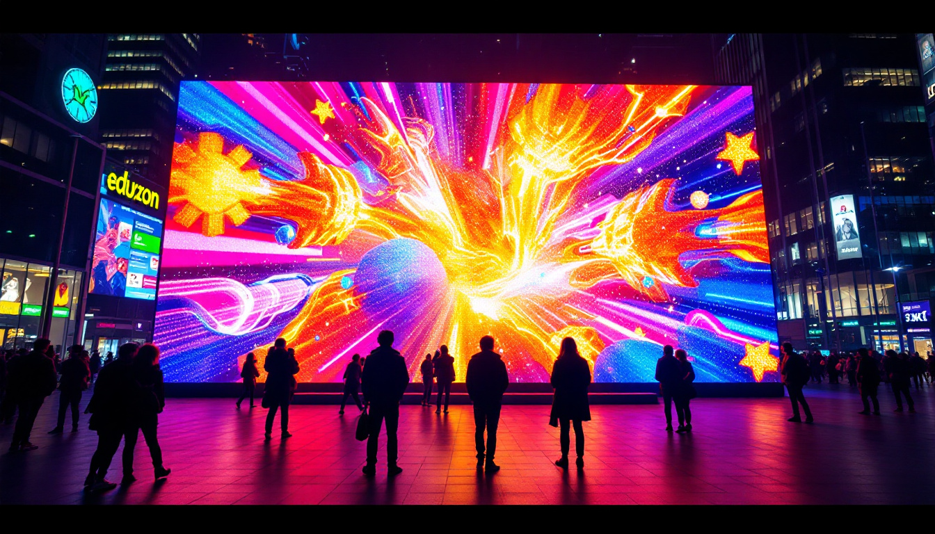 A photograph of a vibrant led display in an urban setting