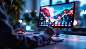 A photograph of a sleek 15-inch led touch screen monitor in use