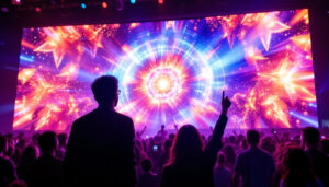 A photograph of a vibrant led display wall in action