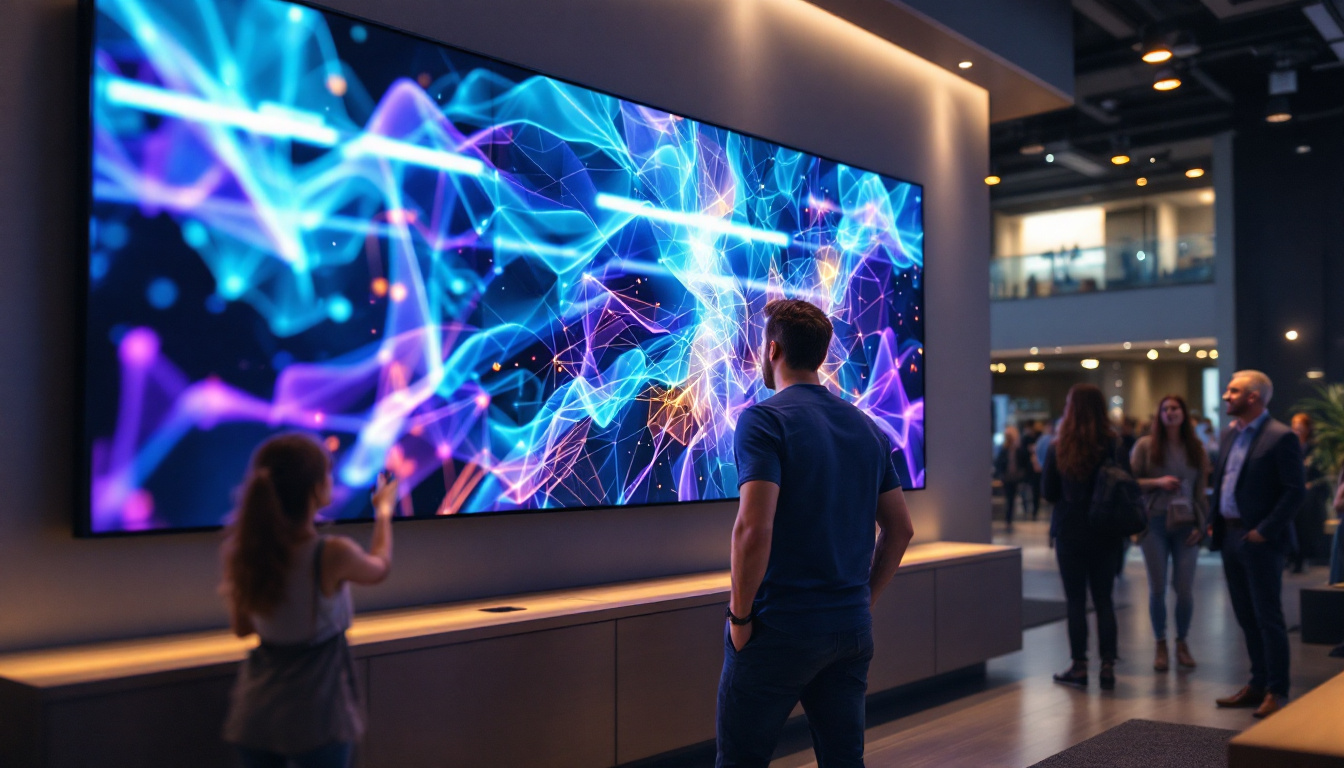 A photograph of a modern tv video wall featuring vibrant led displays in a dynamic setting