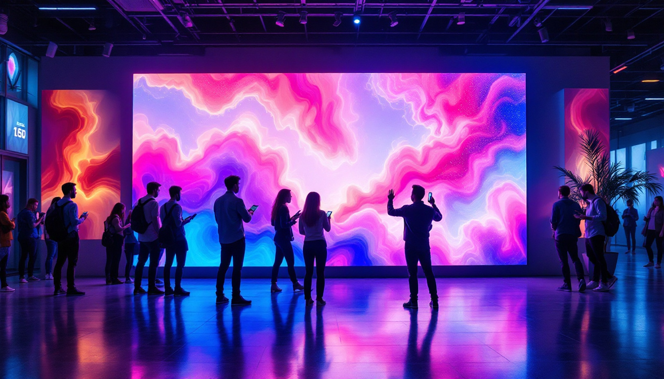 A photograph of a vibrant led display in a dynamic setting