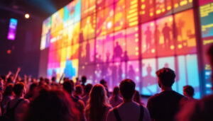 A photograph of capture a photograph of a vibrant mirackle led wall in action