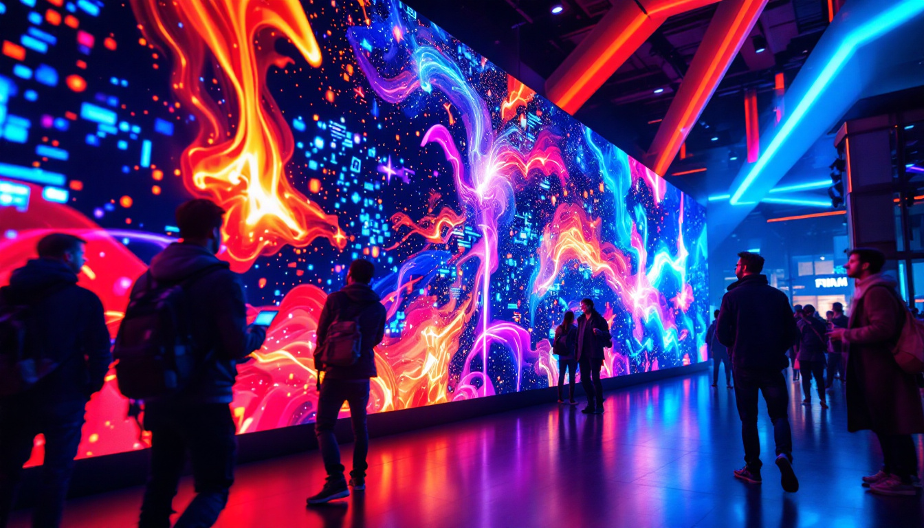 A photograph of a vibrant led video wall in a dynamic setting