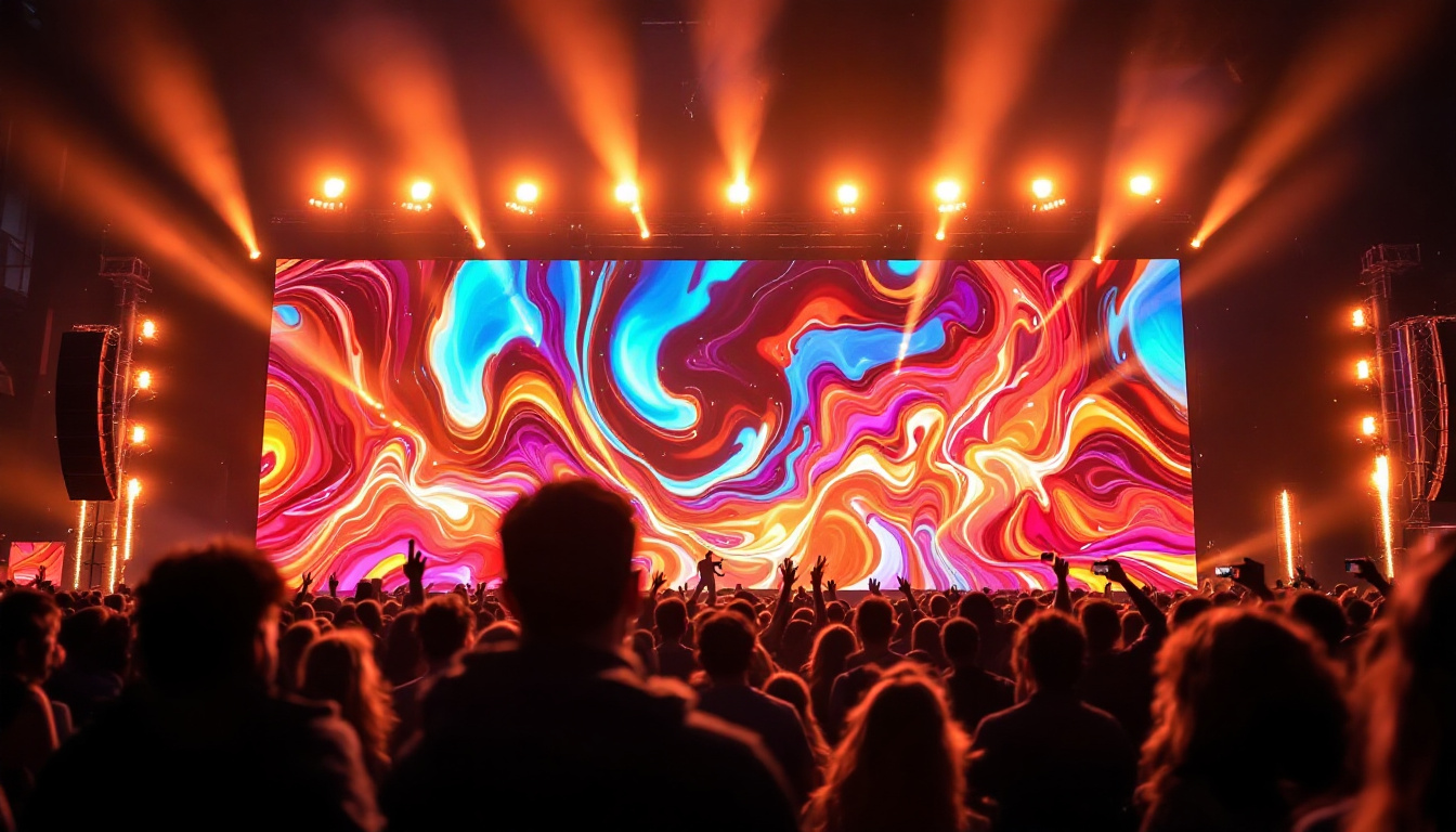 A photograph of a vibrant and dynamic led display in use